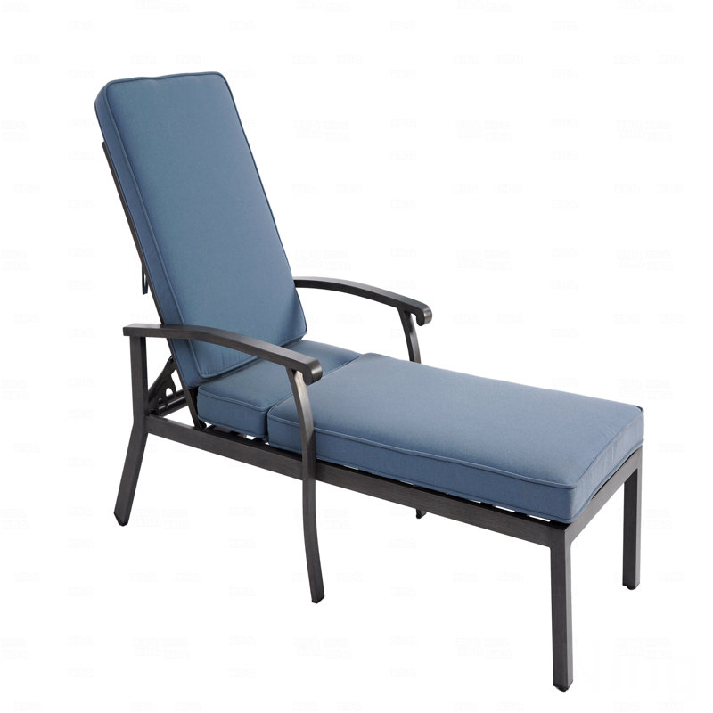 Outdoor Patio Lounge Chair, Aluminum Cast, Blue, Black