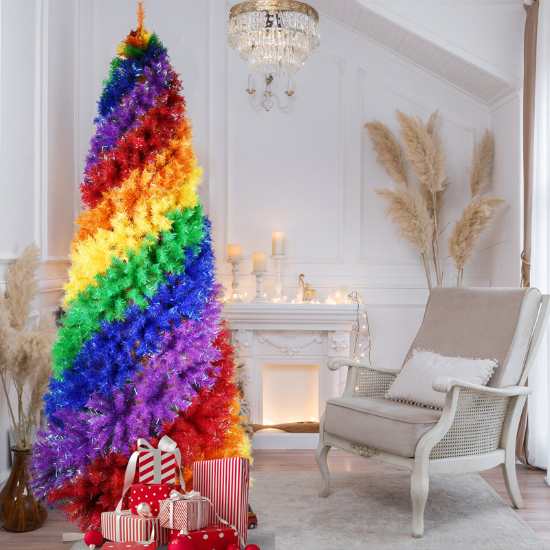 Décoration d'arbre de Noël arc-en-ciel en spirale avec support, 2 tailles disponibles, 7.5'