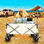 Chariot pliable de chariot de plage utilitaire robuste pour le sable avec de grandes roues, poignée réglable et porte-boissons pour le magasinage, le camping, le jardin et l'extérieur