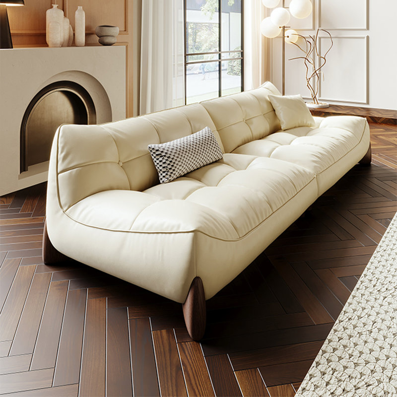 Canapé modulaire en cuir véritable blanc crème, 4, H 27,56 po x l 110,24 po x P 38,58 po