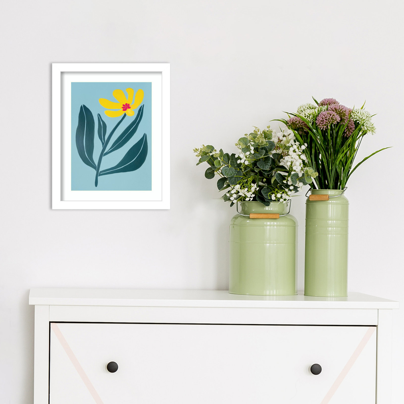 Yellow Flower by Exton - Single Picture Frame Print, 13" H x 11" W x 1" D, White