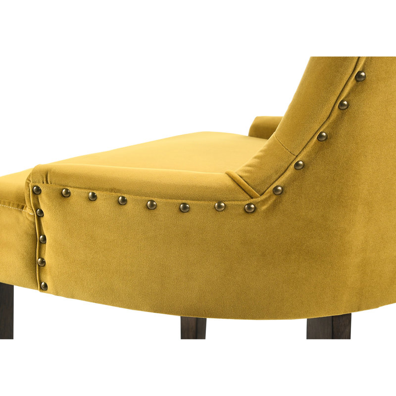 2 chaises et velours jaune - siège rembourré en mousse confortable, motif capitonné sophistiqué, garniture cloutée tendance, rembourrage de qualité construction, ornement,