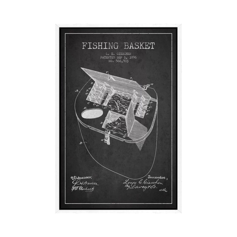 Fishing Basket Charcoal Patent Blueprint by Aged Pixel - Gallery-Wrapped Canvas Giclée on Canvas, 66.04 cm H x 45.72 cm W