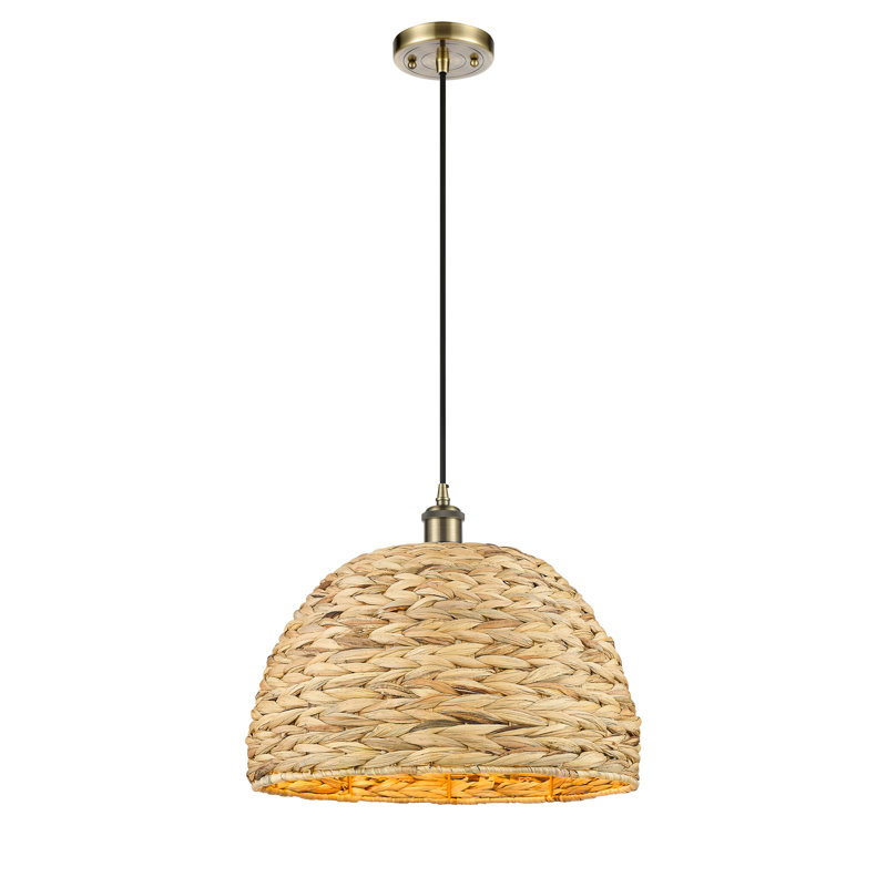 Luminaire suspendu en corde de rotin tissé 1 lumière Malaga, H 133 po x l 15,75 po x P 15,75 po, Bronze huilé