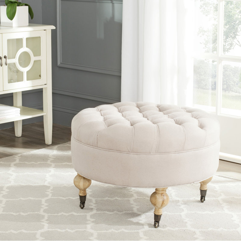 Repose-pieds capitonné rond Alinea de 27,2 po de largeur, Lin beige