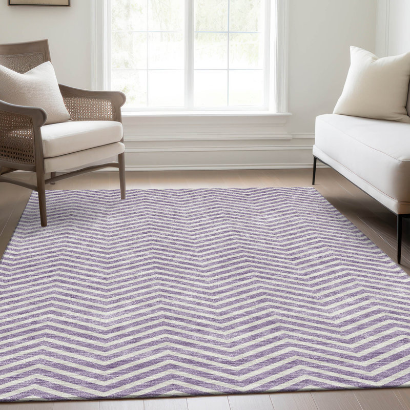 Tapis lilas Prisco lavable à la machine de qualité supérieure, Rectangle 5 pi x 7 pi 6 po