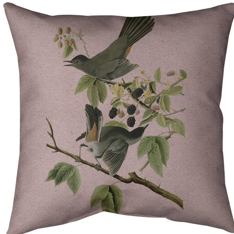 Coussin décoratif à chat oiseau, 18 po x 18 po, Rose, Faux lin