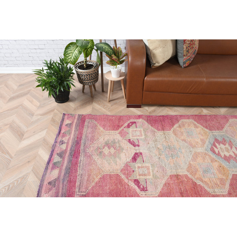 Tapis de couloir turc tissé à la main en rose pour un décor unique et un décor oriental