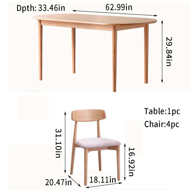 Ensemble de salle à manger rectangulaire, H 29,84 po x L 62,99 po x l 33,46 po