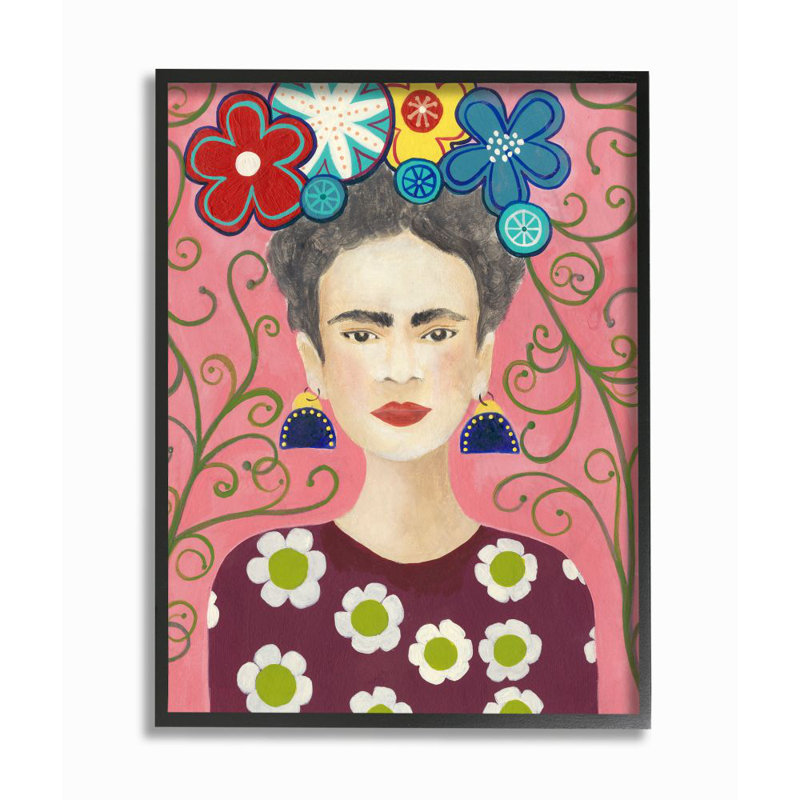 «Frida Fashion Designer Pattern Paint», impression sur toile, H 20 po x l 16 po x P 1,5 po, Giclée encadrée noir minuit