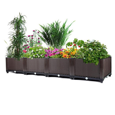 Self-Watering Raised Garden Bed 63x16x8", Deep Root Planter Box for Vegetables, Elevated Outdoor Garden Box, Brown