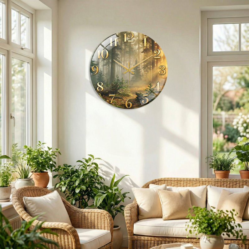 Horloge murale décorative en bois Forest Forest, 60 x 60 cm (23,6 x 23,6 pouces)