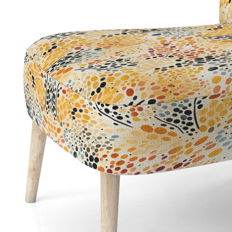Chaise d'appoint orange moderne à pois, recouverte de velours et ornée d'un motif aquarelle.