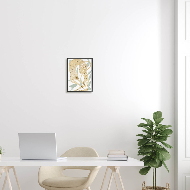 Art moderne de giclée de feuilles de guépard moderne par Lil 'Rue, Giclée encadrée noir minuit, H 14 po x l 11 po x P 1,5 po