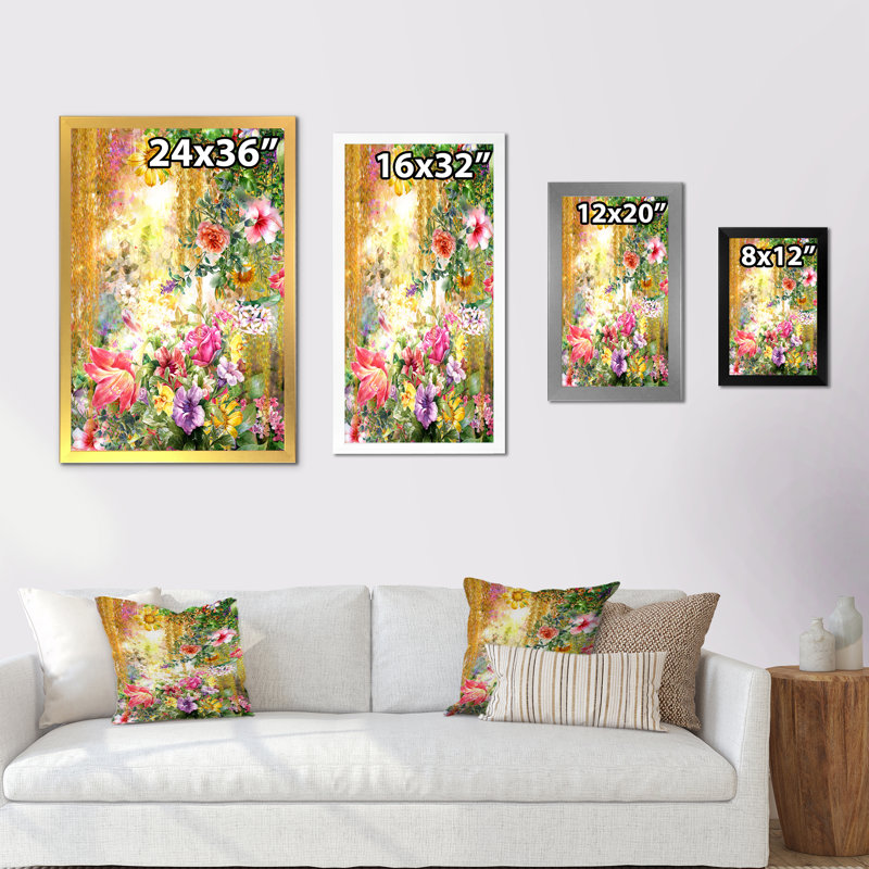 «Vintage Spring Garden Flowers V», œuvre d'art traditionnelle sur toile, H 20 po x l 12 po x P 1 po, Cadre photo blanc