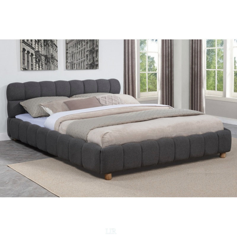 Structure de lit plateforme moderne pour grand lit, tissu rembourré à profil bas avec matériaux écologiques et option de pieds polyvalents, gris