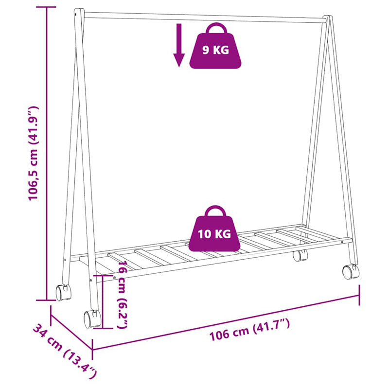 Portable Bamboo Clothes Rack with Shelves and Wheels