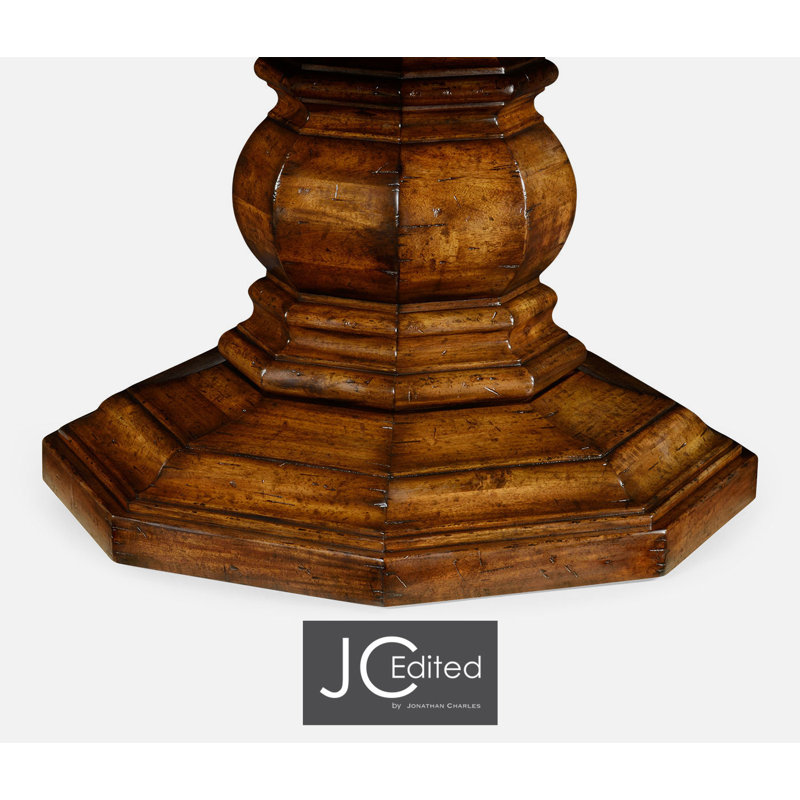 Casually Country Round Solid Wood Dining Table, Country Farmhouse Walnut