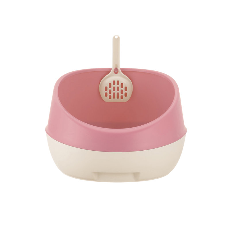 Plastic Rimmed Litter Box with Scoop, Salmon Pink