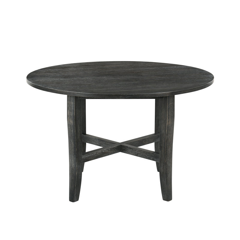 Table de salle à manger à pieds ronds gris rustique, plateau en placage de bois de chêne fixe, pieds fuselés et conception en forme de X, panneau de particules de 47 po de largeur avec support, dimensions