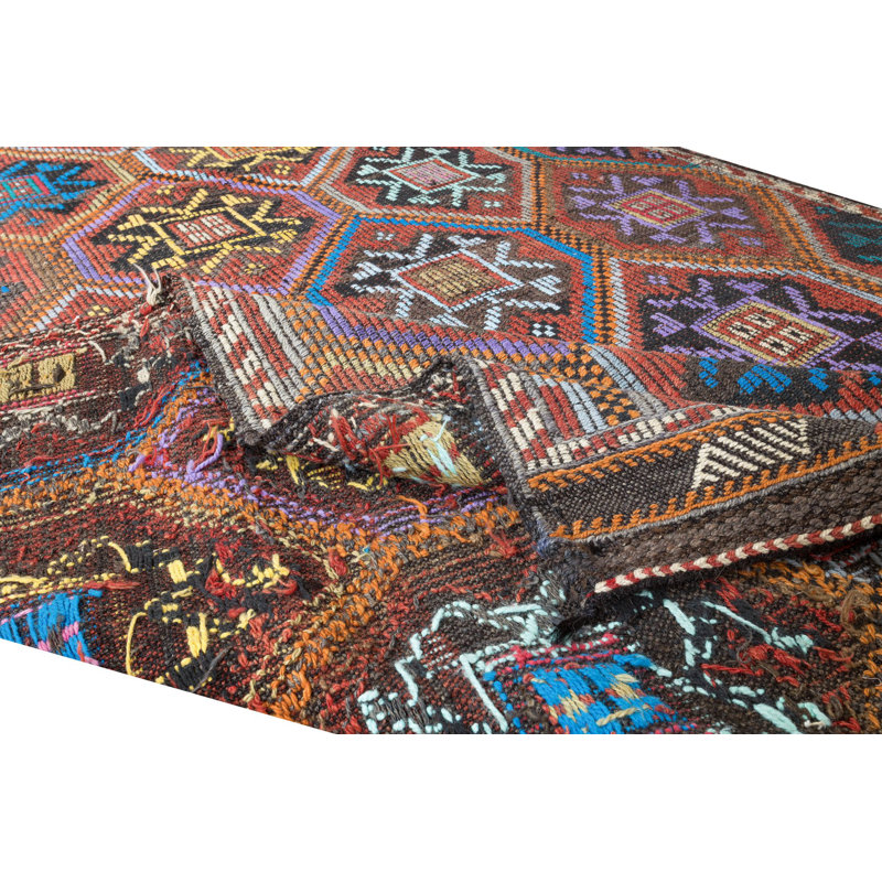 Tapis turc rétro de 6 x 10 pi Jajim, tapis unique en laine tissé à la main