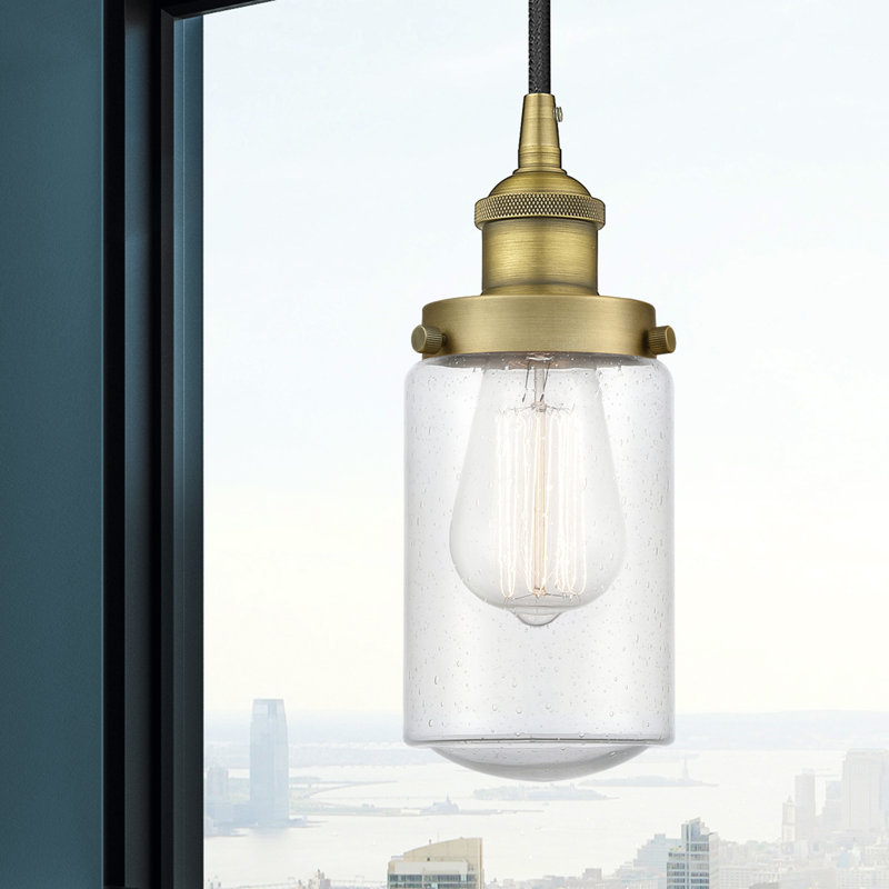 Luminaire suspendu cylindrique à 1 lumière Saroyan, Laiton brossé, Bullé