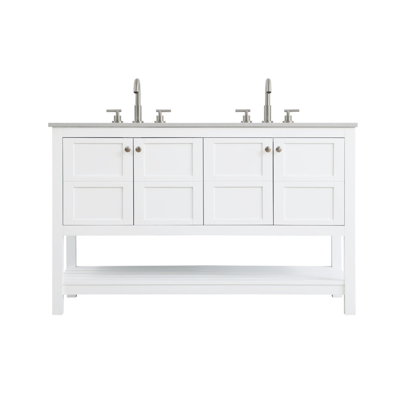 54 inch Double Bathroom Vanity in White, White