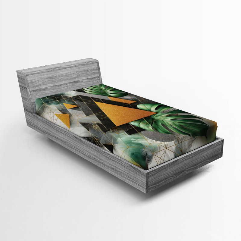 Drap-housse Ambesonne Monstera_ Triangles en marbre abstrait_ Fougère vert gris chameau, Drap-housse simple TG
