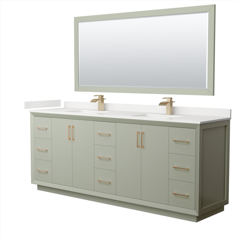 Strada 84'' W Double Vanity, Satin Bronze, Light Green, Giotto Quartz