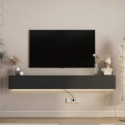 Floating TV Stand, Wall Mounted TV Shelf With Led Lights & Power Outlet