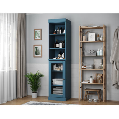100% Solid Wood 16.5" Bathroom Storage Cabinet with Clear Glass Doors and Adjustable Shelves