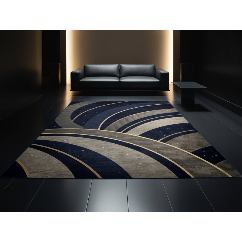 Tapis gris moelleux moelleux Art Deco, 5 x 8