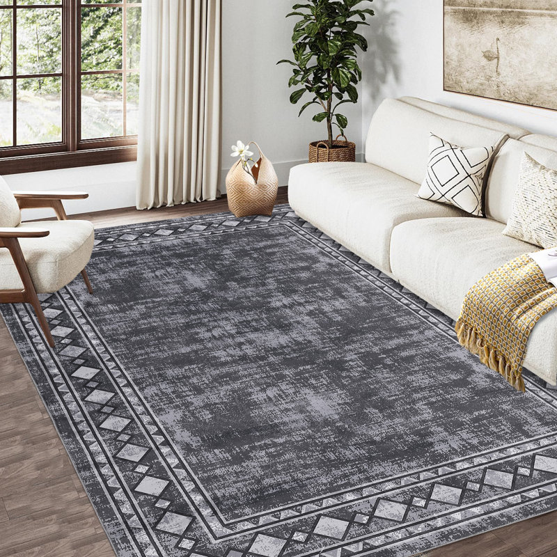 Washable Modern Carpet Chic Bordered Area Rugs for Dining Room, Rectangle 9' x 12'