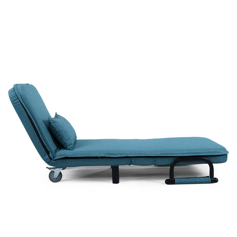 Fauteuil futon simple à dossier serré, Mélange de lin bleu, H 29,9 po x l 30,3 po x P 25,6 po