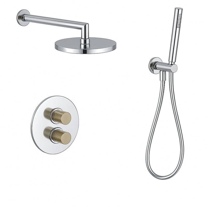 Agrippina Thermostatic Shower System with 2-Way Diverter, 8-Inch Rain Shower Head and Wall Mounted Hand Shower, Valve Included