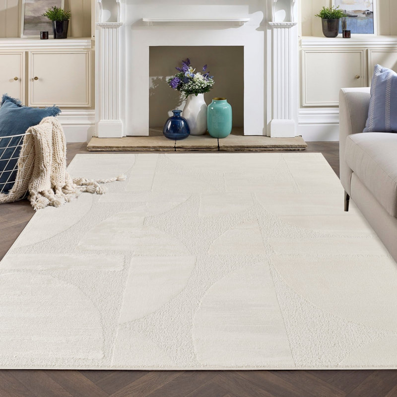 Hamilton Modern Metallic Sheen Area Rug - Polypropylene Weaving - Jute Backing - Abstract Motif Geometric Lines Design Rugs, Cream