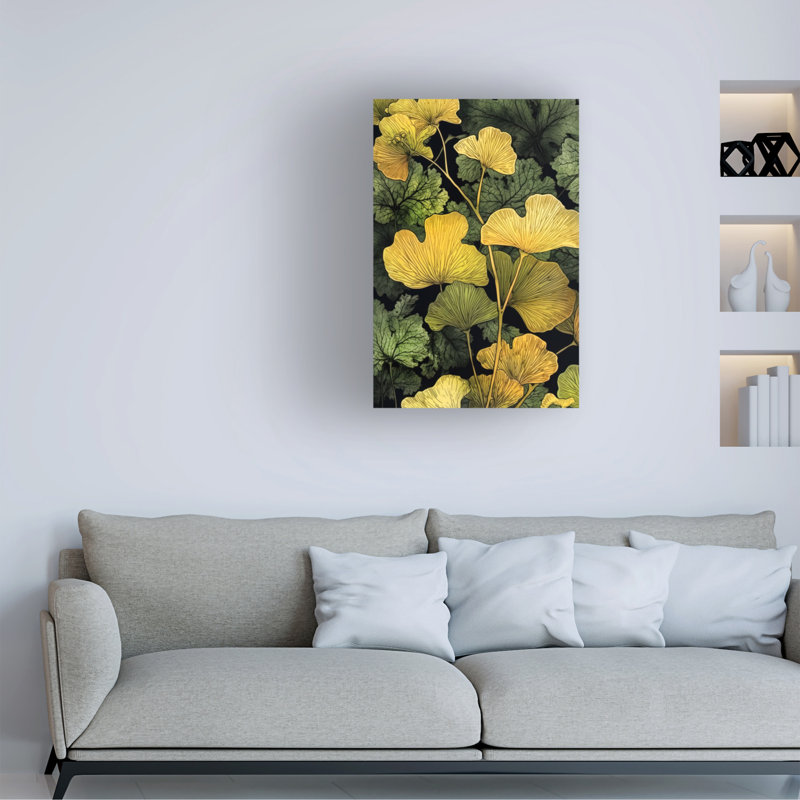 Art sur toile 15, bolognaise, feuilles de ginko Biloba, 12" H x 19" W