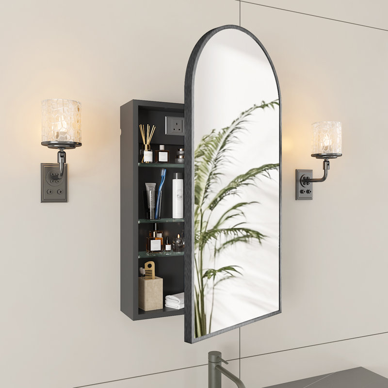 Mevser Metal Arch Mirror, Black, 34.3" x 19.7"