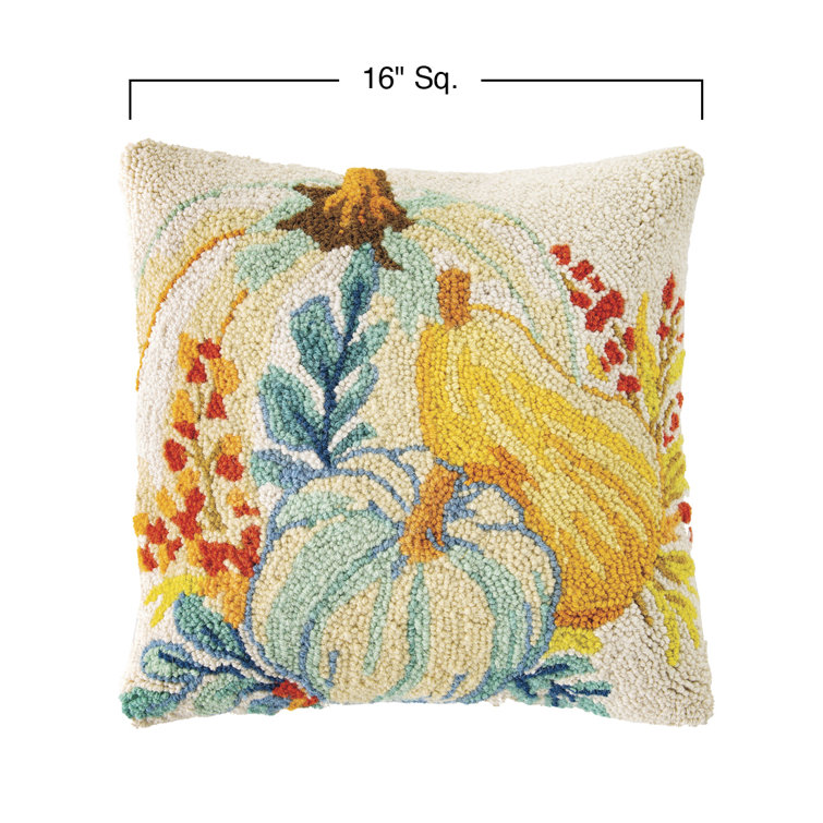 Fall Pumpkins Hand-Hooked Wool Decorative Throw Pillow