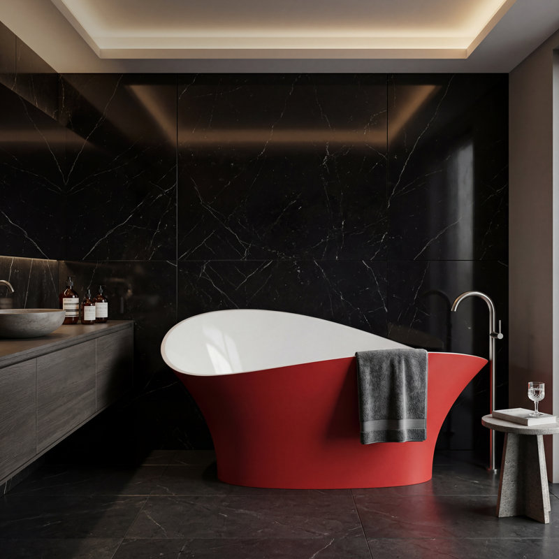 Vivian 68.9'' L Freestanding Soaking Bathtub, Red