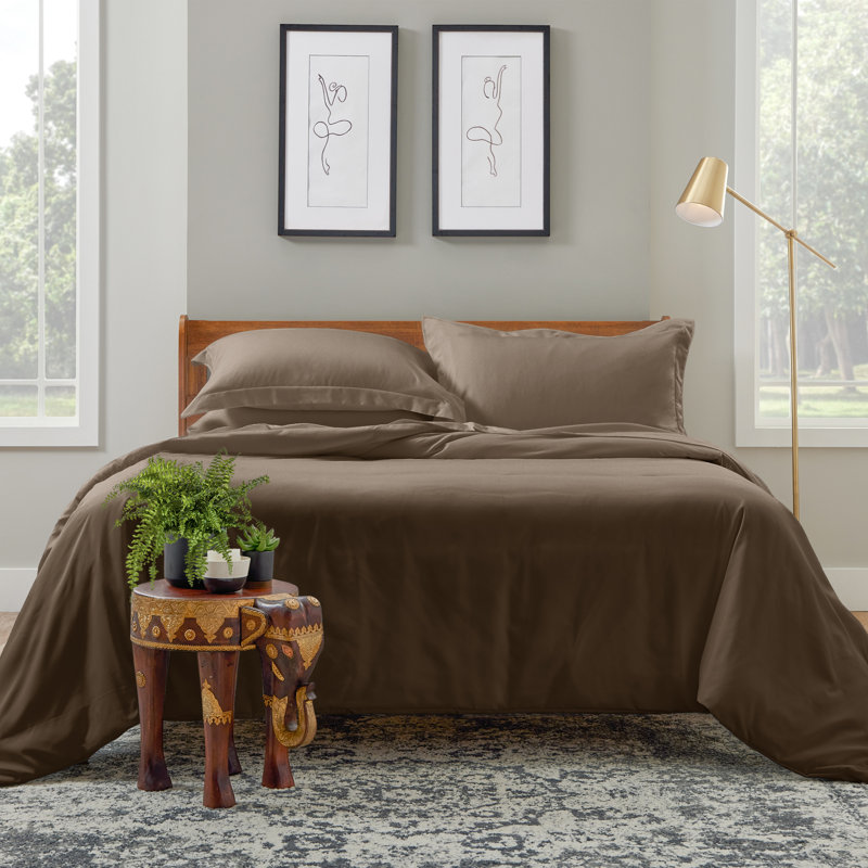 Tan Full/Queen Bamboo Blend Duvet Cover Set with Pillow Shams