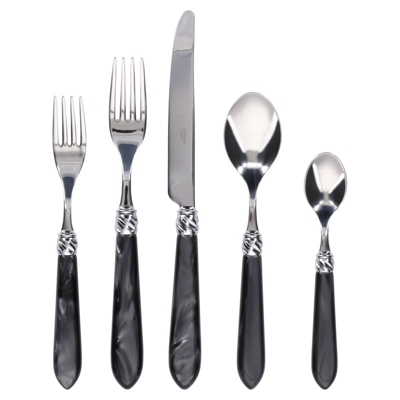 BIA Cordon Bleu Diana 5 Piece 18/10 Stainless Steel Flatware Set, Service for 1, Black