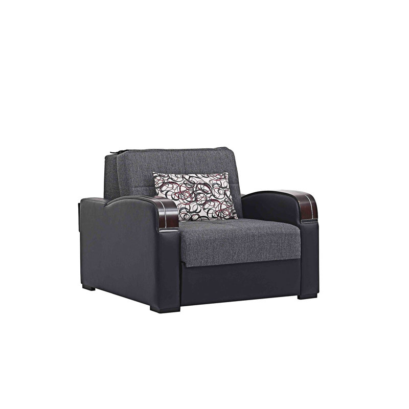 Fauteuil rembourré convertible avec rangement, Noir, Gris