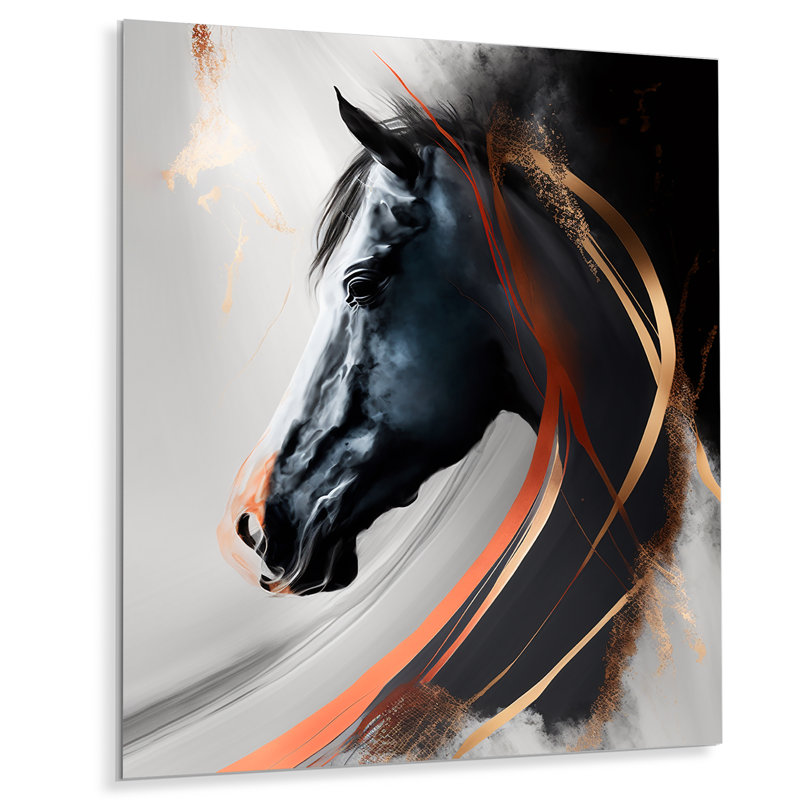 Décoration murale noire cheval noir Portait I - animaux cheval, H 40 po x l 30 po x P 1 po