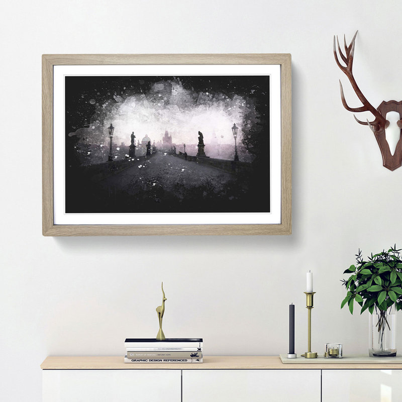 Charles Bridge in Prague - Framed Print, 33cm H x 45cm W x 2cm D, Oak Framed