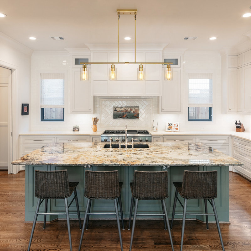 Delmo 4 - Light 43.7'' Kitchen Island Jar Pendant Modern Linear Chandelier with Clear Glass Shades, Gold