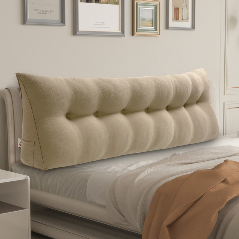 Sit-up Back Comfort Large Triangular Bolster Headboard Reading Wedge Pillow Compression, King, Ramie Camel