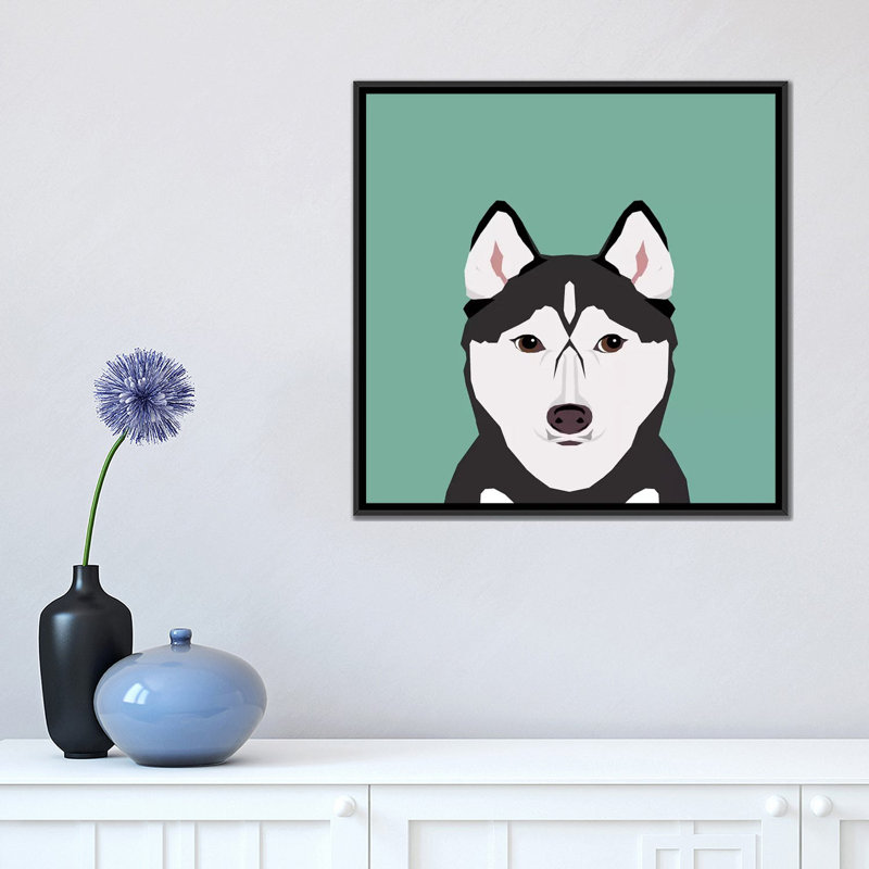 Husky, impression sur toile tendue, H 18 po x l 18 po x P 1,5 po, Toile encadrée noire, Pas de tapis
