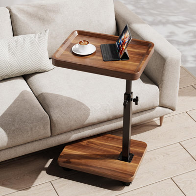 C Table End Table Adjustable Height, 360°Swivel TV Tray Table For Small Spaces, Side Tables With Wheels For Living Room And Bedroom, Bed (Walnut)