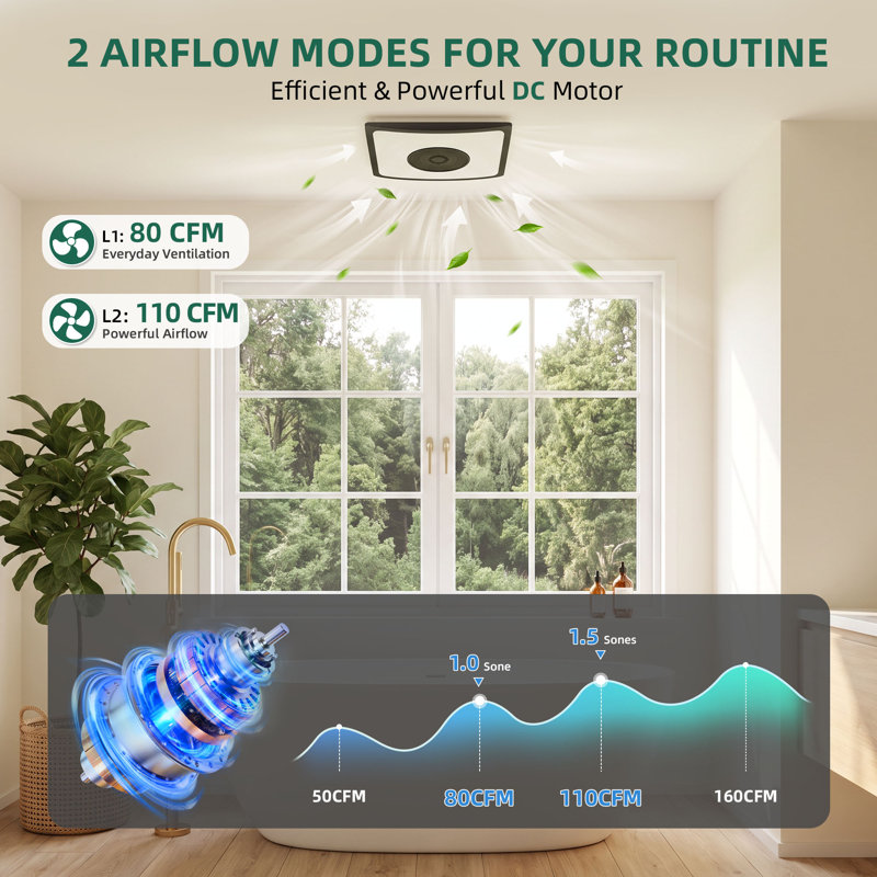 110 CFM Bathroom Fan, Noir